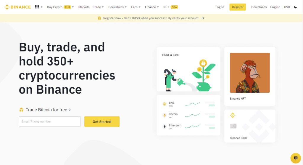 binance.com home page > register