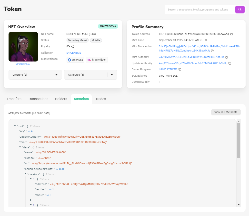 Example of an NFT’s metadata